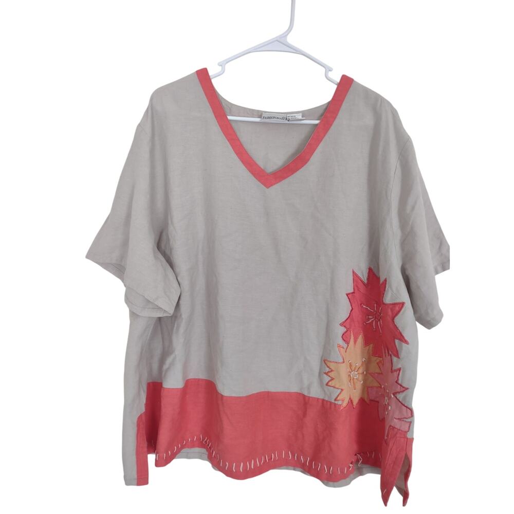 Fashion Bug Embroidered Blouse 26 Rayon Flax Blend Bohemian Lagenlook Vacation